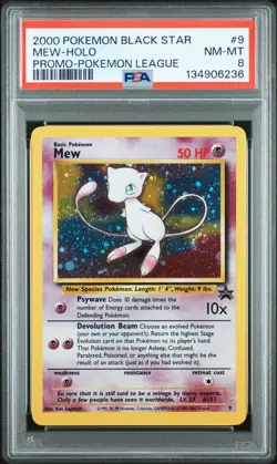 PSA 8 Mew #9 Black Star Promo Holo - *PERFECT FULL SWIRL* - WotC Vintage - Image 1