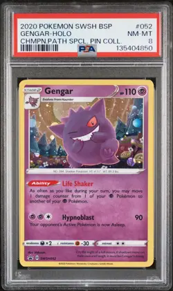 2020 Pokemon Gengar Holo #052 PSA 8 NM-MT Champion’s Path Pin Collection Promo - Image 1