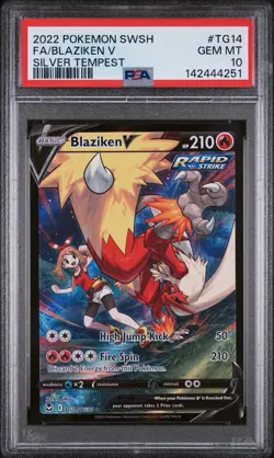 2022 POKEMON SWORD & SHIELD SILVER TEMPEST #TG14 FULL ART/BLAZIKEN V PSA 10 - Image 1