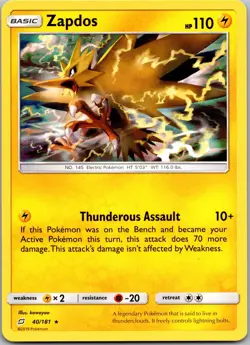 Pokemon Zapdos Non-Holo Rare SM - Team Up 40/181 NM - Image 1
