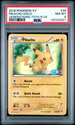 2016 POKEMON XY GENERATIONS TOYS R US #26 PIKACHU-HOLO PSA 8 - Image 1