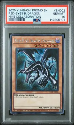 2025 YU-GI-OH! NIKE COLLABORATION PROMO #EN002 RED-EYES BLACK DRAGON PSA 10 - Image 1