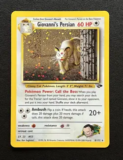 Giovanni’s Persian Holo Rare 8/132 2000 Gym Challenge Pokemon Card LP - Image 1