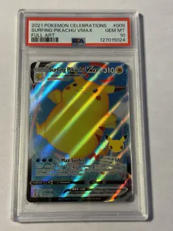 2021 POKEMON CELEBRATIONS #009 SURFING PIKACHU VMAX GEM MINT PSA 10 - Image 1