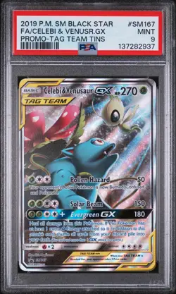 PSA 9 Celebi & Venusaur GX Tag Team Tins SM167 Black Star Promo 2019 Pokemon - Image 1