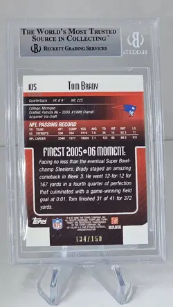 2006 Topps Finest TOM BRADY Blue Xfractor /150 BGS 9 RARE SP Refractor GOAT #105 - Image 2