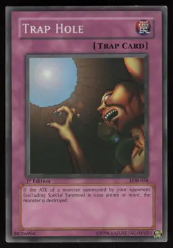 Trap Hole LOB-058 GLOSSY Super Rare 1st Edition Yu-Gi-Oh - Image 1