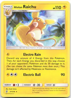 Alolan Raichu 57/236 Holo Rare Unified Minds Pokemon Holo Near Mint - Image 1