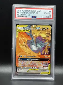 PSA 10 GEM MINT Moltres & Zapdos & Articuno GX 44 Hidden Fates Pokemon Card - Image 1