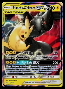 Pokemon Card - Pikachu & Zekrom GX SM - Team Up 33/181 Ultra Rare Holo - Image 1