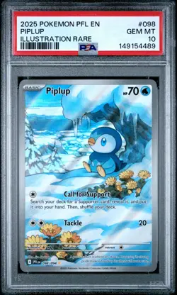 2025 Pokemon Phantasmal Flames PIPLUP Illustration Rare #098 PSA 10 Gem Mint - Image 1