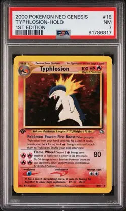 2000 POKEMON NEO GENESIS 1ST ED #18 TYPHLOSION-HOLO PSA 7 - Image 1