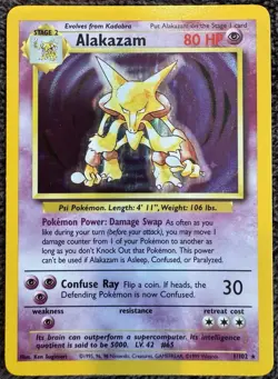 Pokemon Alakazam Base Set Holo Rare 1/102 English 1999 80HP Stage 2 30 Attack - Image 1