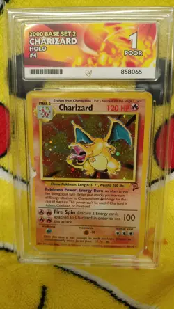 Pokemon Base Set 2 1999-2000 Charizard Holo 4/130 Ace Graded 1 Poor - Image 1