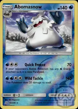 Abomasnow 42/236 R Unified Minds Pokemon Reverse Holo NM/M - Image 3
