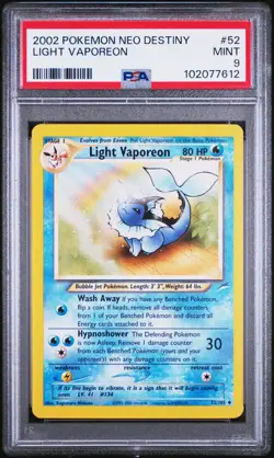 2002 Pokemon Neo Destiny #52 Light Vaporeon PSA 9 MINT - Image 1