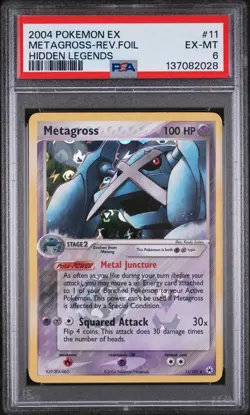 2004 POKEMON EX HIDDEN LEGENDS #11 METAGROSS-REVERSE FOIL PSA 6 - Image 1