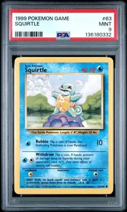 1999 POKEMON GAME BASE SET UNLIMITED SQUIRTLE #63 PSA MINT 9 - Image 1