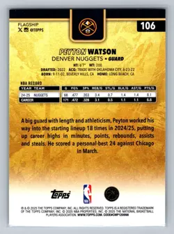 Peyton Watson 2025-26 Topps #106 Golden Mirror SSP Nuggets - Image 2