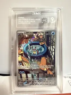 Pokemon Squirtle 148/142 Sv07: Stellar Crown Illustration Rare Holo TAG Graded 9 - Image 1