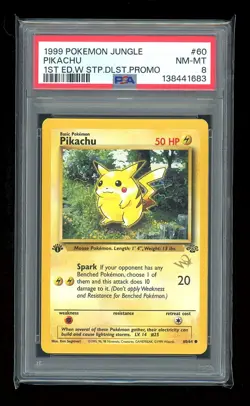 1999 POKEMON JUNGLE 1ST ED W STAMP DUELIST PROMO #60 PIKACHU PSA 8 - Image 1