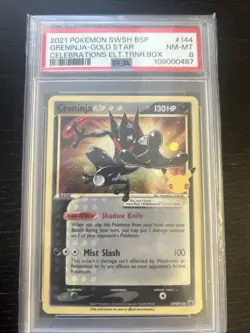 Pokemon TCG Greninja Gold Star SWSH144 Celebrations ETB Black Star Promo PSA 8 - Image 1
