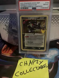Pokemon TCG Greninja Gold Star SWSH144 Celebrations ETB Black Star Promo PSA 8 - Image 1
