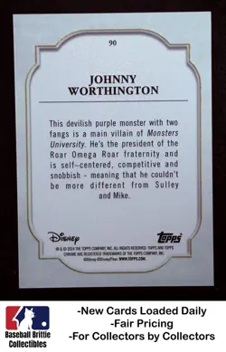 2024 Topps Chrome Disney Johnny Worthington Gold Refractor /50 SP Monsters U - Image 2