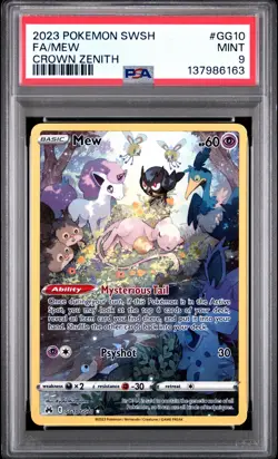 2023 POKEMON SWORD & SHIELD CROWN ZENITH #GG10 FULL ART/MEW PSA 9 - Image 1