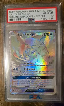POKEMON TAPU FINI GX 2017 SUN & MOON BURNING SHADOWS-SECRET #152 FA PSA 10 - Image 1