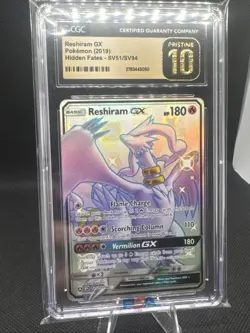 Reshiram GX SV51/SV94 Hidden Fates Shiny V CGC Pristine 10 Black Label Pokemon - Image 1