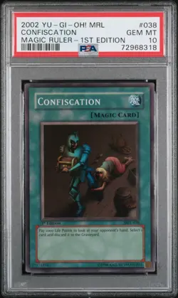 Confiscation Yugioh 2002 MRL-038 Super Rare 1st Edition PSA 10 - Image 1