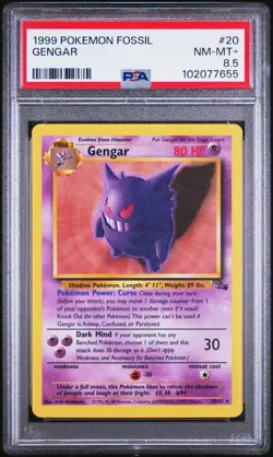 1999 Pokemon Fossil 20/62 Gengar PSA 8.5 NM-MT+ * POPULATION 2 * - Image 1