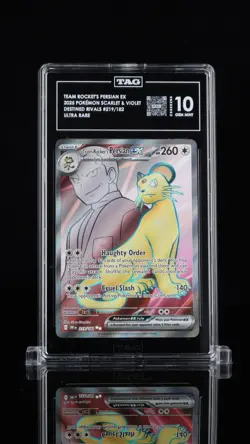 Pokemon Destined Rivals TEAM ROCKET’S PERSIAN EX 219/182 Ultra Rare TAG 10 - Image 1