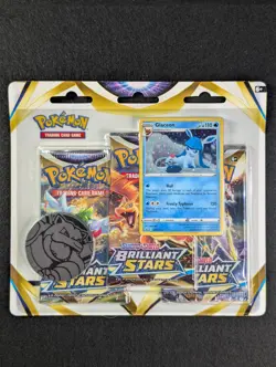 Pokemon TCG Sword & Shield Brilliant Stars Glaceon 3-Pack Blister New Sealed - Image 1
