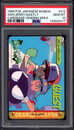 1999 Pokemon Bandai Carddass Vending Series 6 Ash & Jenny & Gastly #212 PSA 10 - Image 1