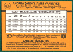 Andy Van Slyke - 1989 Donruss Bonus MVPs #BC-10 - Pittsburgh Pirates Baseball - Image 2