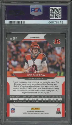 2020 Panini Prizm JOE BURROW #307 Rookie RC Pink Prizm PSA 10 GEM MINT BIN31 - Image 2