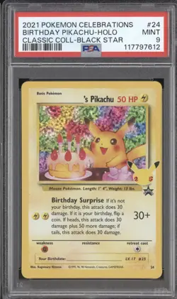 Birthday Pikachu 2021 Pokemon Celebrations 24 Classic Collection Holo PSA 9 - Image 1