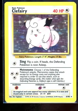 Clefairy 5/102 Pokemon TCG Base Set Holo [NM] Vintage 1999 Card - A5 - Image 1
