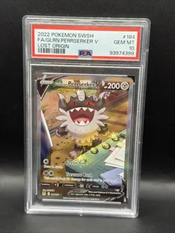 PSA 10 2022 Pokemon Lost Origin Galarian Perrserker V 184/196 Graded TCG Card. - Image 1