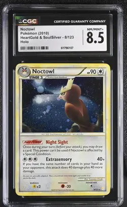 CGC 8.5 Noctowl 2010 HeartGold & SoulSilver 8/123 Holo Pokemon Card - Image 1