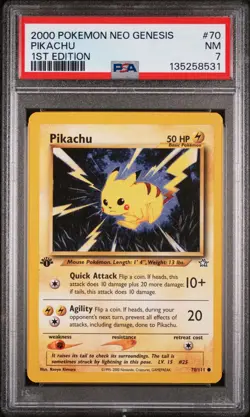 2000 Pikachu 70 Pokemon Neo Genesis 1st Edition PSA 7 - Image 1