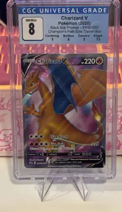2020 POKEMON CHAMPION'S PATH ETB CHARIZARD V SWSH050 BLACK STAR PROMO CGC 8 - Image 1