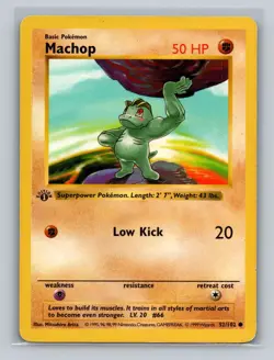 Machop Pokemon Card 52/102 1st Edition Shadowless Base Set -MP - Image 1