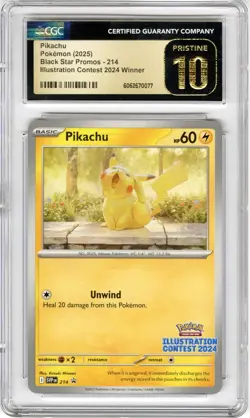 POKEMON CGC PRISTINE 10 PIKACHU ILLUSTRATION CONTEST WINNER 2024 #214 PROMO - Image 1