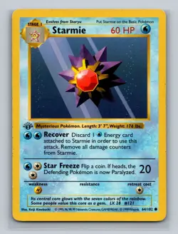 STARMIE Pokemon Card - WOTC - 1st Edition - Base Set - Shadowless 64/102 MP - Image 1