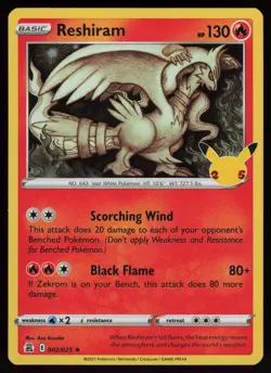 RESHIRAM 002/025 RARE CELEBRATIONS POKEMON HOLO LP - Image 1