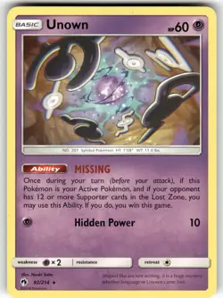 Unown (92) SM - Lost Thunder Rare Pokemon Lightly played - Image 1