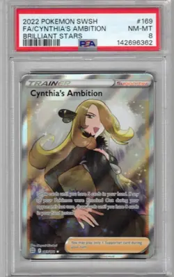 2022 POKEMON SWSH #169 CYNTHIA'S AMBITION FULL ART BRILLIANT STARS PSA 8 NEW! - Image 1